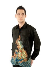 Hansen & Lisa Kemeja Batik Sutra Lengan Panjang - Hitam Motif Biru