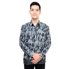 Hansen & Lisa Kemeja Batik Sutra Lengan Panjang Mega Mendung Grey