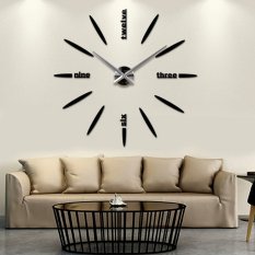 HDL DIY Mute Large Wall Clock 3D Mirror Sticker Metal Big Watches HomeDecor (Intl)