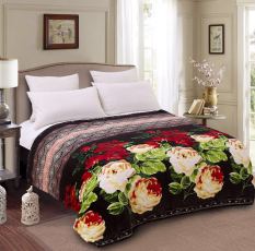 Home-Klik Selimut Bulu Halus Black Flower - Size 180 x 200cm