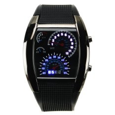 HZ4641 Unisex Blue Binary LED Light Dot Matrix Car Meter Dial Waterproof Aviation Wrist Watch with Date /Week (Black) (Intl)