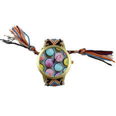 Ice cream Pattern Weaved Rope Band Bracelet Quartz Dial Watch Black+Brown (Intl)