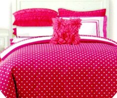 Jaxine Bed cover Katun Tanpa Sprei Polkadot Pink Fanta