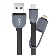Kabel & Docking 2 in 1 Duo Magic Cable Lightning and Micro USB Cable for Android / iOS - Round Split Back Model - Hitam