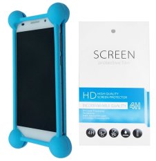 Kasing Universal Wadah Cover Silikon Case Casing - Biru + Gratis 1 Clear Screen Protector for Sony Xperia M (ST25i)