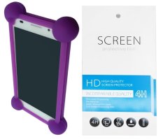 Kasing Universal Wadah Cover Silikon Case Casing - Ungu + Gratis 1 Clear Screen Protector for Nokia Lumia 520