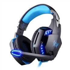 KOTION G2200 USB Surround Sound Vibration Gaming Headphone with Microphone LED Light for Computer (Black/Blue) - Intl