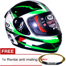 KYT R10 #2 ( Putih Hitam Hijau Florizen) +Gratis Rantai Anti Maling