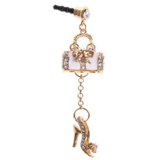 landor White 3.5mm Universal Lovely Bling Crystal Rhinestones Handbag and High,heeled Shoes Anti Dust Earphone Jack Plug - Intl