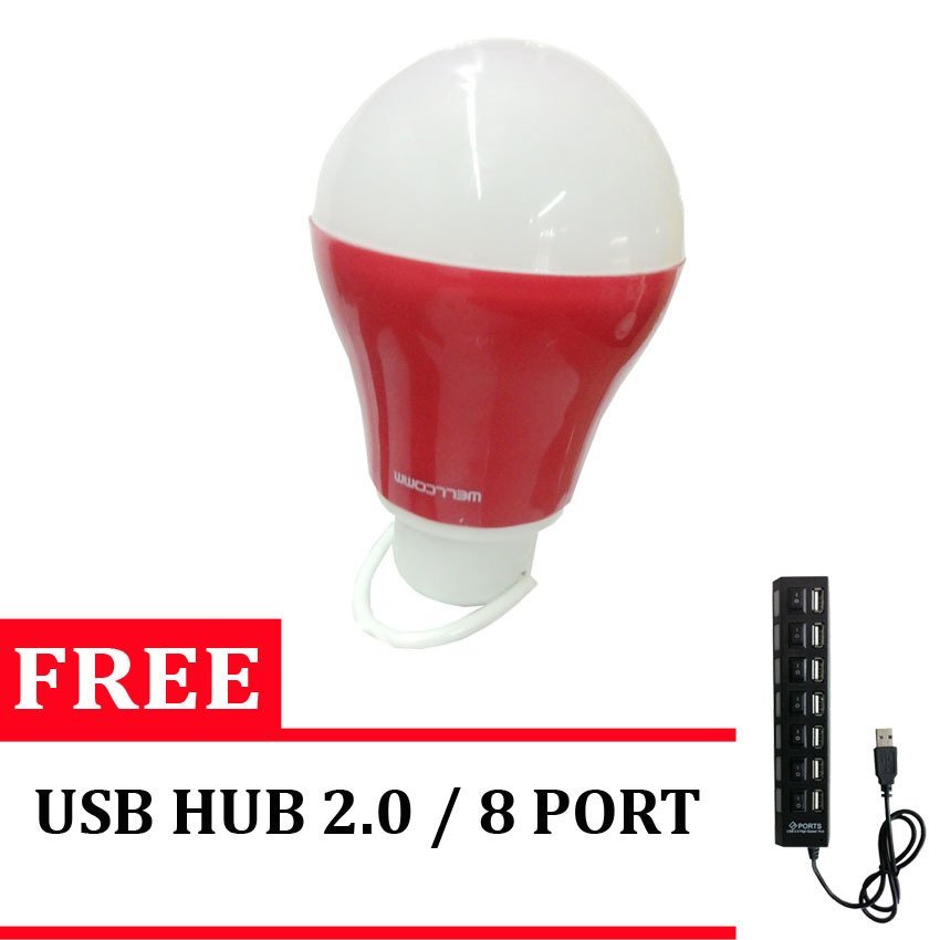 LED Buld Wellcomm - Merah + Gratis USB Hub 2.0 7 Port 