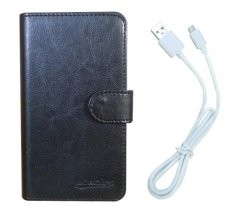 Lenovo A859 Case Book Cover Casing (Hitam) + Gratis 1 x Android USB Data Transfer Cable / Charging Isi daya Kabel