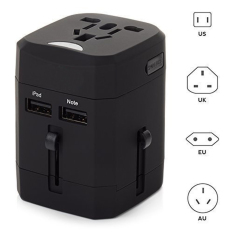 Loop Universal Travel Adapter 4 in 1 US UK EU AU Plug with 2.5A USB Port - Black