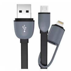 Magic 2 in 1 Duo Cable Lightning and Micro USB Cable for Android / iOS - Round Split Back Model - Black