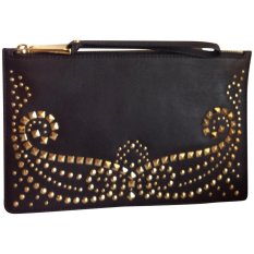 Michael Kors Rhea Large Top Zip Clutch Wristlet Studded Leather Dark Chocolate I20RO08QK7Z - Intl