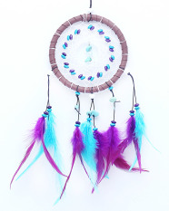 moob Dream Catcher for Car Rear View Mirror and Wall Decor, Feather Wood Pearl Ornaments (Purple and Blue) - Intl