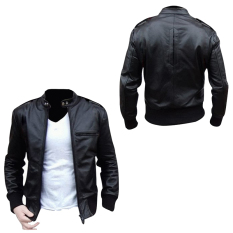 Moreno Jaket Kulit Baseball Jaket Ariel Black Knight Size XL - Hitam list Merah