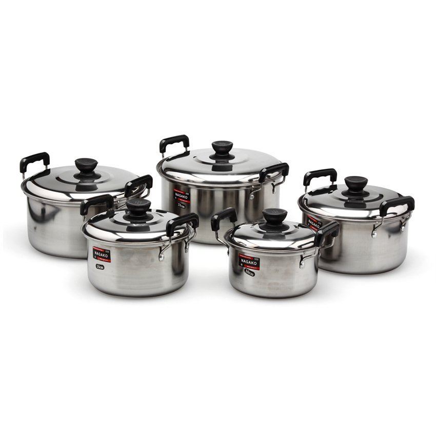 Nagako Cookware Set Panci - Dutch Oven - Stainless Steel - 10 Buah - Silver
