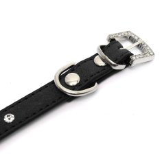 New Puppy Diamond Crystal Crown Bling Pet Dog Cat Collars PU Adjustable Size XS Black (Intl)