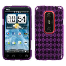 niceEshop Clear Diamond Pattern Snap On Slim Fit Soft TPU Skin Case Cover for HTC EVO 3D G17 (Purple)