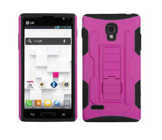 niceEshop PC Black Silicone Armor Rugged Hybrid Case with Dual Kickstand for LG Optimus L9 P769 (Hot Pink) (Intl)