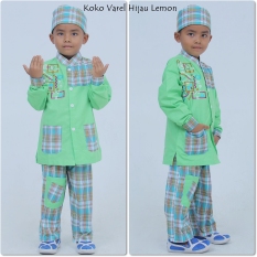 Nuranitex Busana Muslim Baju Koko Varel Setelan Anak – Hijau Lemon