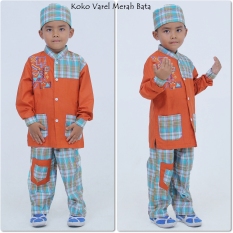 Nuranitex Busana Muslim Baju Koko Varel Setelan Anak – Merah Bata