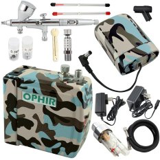 OPHIR Adjustable Blue Camouflage Air Brush Compressor with Dual Action Airbrush 3 Tips for Hobby Tattoo Cake (Intl)