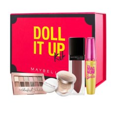 Paket Maybelline Doll It Up Kit Super BB Cushion Magnum Barbie Mascara Vivid Matte Liquid Lipstick The Blushed Nudes Eye Shadow
