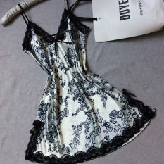 Perfect Baju Tidur Baju Santai Wanita Polyester Dress Lace - Bunga Putih Hitam