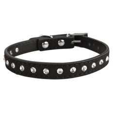Pet Dog PU Leather Rhinestone Stud Adjustable Collar Black XS (Intl)