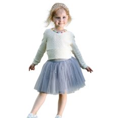 Promotion Girl Clothes Sets White O-Neck Sequins Sweater And Gray Gauze Skirt 2 PCS For Sale (Intl)