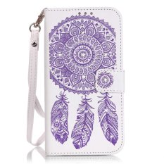 PU Bling Diamonds Dream Catcher Wallet Card Slots Flip Stand Cover for Samsung Galaxy S5 i9600 (White+Purple) - Intl