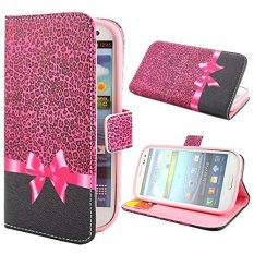 PU Leather Moonmini Folding Stand Flip Folio Case Cover for Samsung Galaxy S3 III i9300 (Leopard Print Bowknot Pattern)