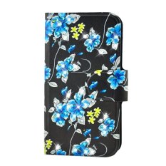 Rhinestone Black Background Blue Flower Design Card Slot Magnetic PU Leather Flip Case Cover Compatible For LG Optimus L9 P760 P765