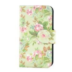 Rhinestone Green Leaves Pink Flower Design Card Slot Magnetic PU Leather Flip Case Cover Compatible For LG Optimus L9 P760 P765