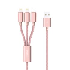 Rock 3 In1 Kabel USB Micro & Apple Lightning Metal Shell iPhone / iPad / iPod - Emas