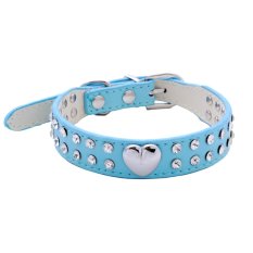 Rows Rhinestone Bling Heart Studded Kulit ikat pinggang bola sepak bola leather anjing, orang dog Collar For Small Or Medium timangan kesayangan Collar (Intl)