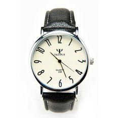 S & F Leisure Fashion Men Leather Stainless Steel Sport Blue Glass Quartz Wrist Watch White Dial Black Band (Intl)