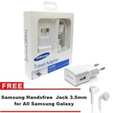 Samsung Travel Adapter Charger 10.6W Kabel Micro USB For All Samsung Galaxy - Putih + Gratis Samsung Handsfree For All Samsung Galaxy