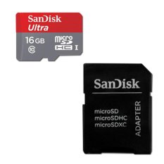 Sandisk Micro SD 16Gb Class 10 Speed 48mbps+adaptor (Black)