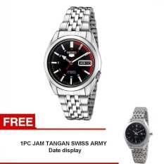 Seiko 5 Automatic - Jam Tangan Pria - Silver - Strap Stainless Steel - SNK375K1 + Free Swiss army watch
