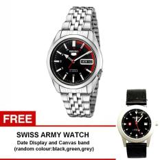 Seiko 5 Automatic - Jam Tangan Pria - Silver - Strap Stainless Steel - SNK375K1 + Free Swiss army watch - Random Colour
