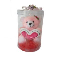 Spicegift Boneka Teddy Bear (Beruang) Love Pink-Putih Cylinder Box