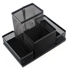 Students Office Desk Mesh Style Multi-functional 4 Compartments Metal Pen Holder Box Desktop Storage Box Organizer Black - Intl