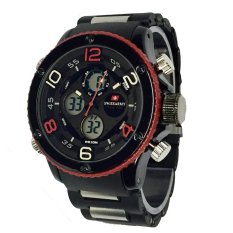 Swiss Army Dual Time Jam Tangan Pria - Stainless Steel black TS 100 - Hitam list Merah