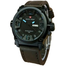 Swiss Army - Jam Tangan Pria - Strap Leather - Coklat Tua List Biru - SA7169T