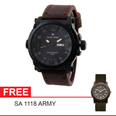 Swiss Army Mens Elegant - Cokelat - Stainless/Kulit - SA 7169 BL DA BRW + Gratis Swiss Army SA 1118