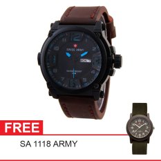 Swiss Army Mens Elegant - Cokelat - Stainless/Kulit - SA 7169 BL DABRW - Biru + Gratis Swiss Army SA 1118