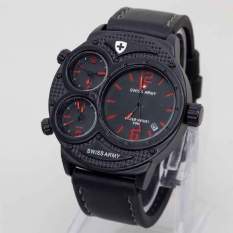 Swiss Army Mens Elegant - Hitam -Triple Time Kulit - SA 7169 BL GRY