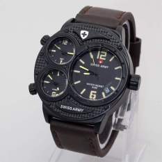 Swiss Army Mens Elegant - Hitam -Triple Time Kulit - SA 7169 BL GRY8